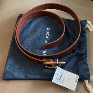 Good American Brown Vegan Leather Belt with Gold-Tone Buckle
